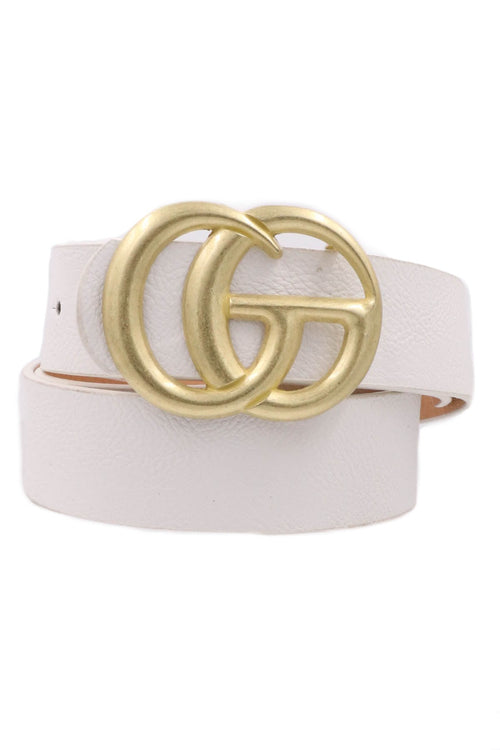 Double Ring Faux Leather Buckle Belt In White/Matte Gold