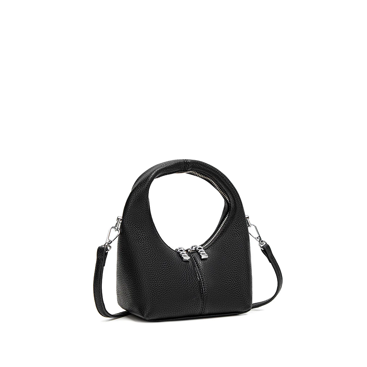 Circle Crossbody Bag in Black Pebbled