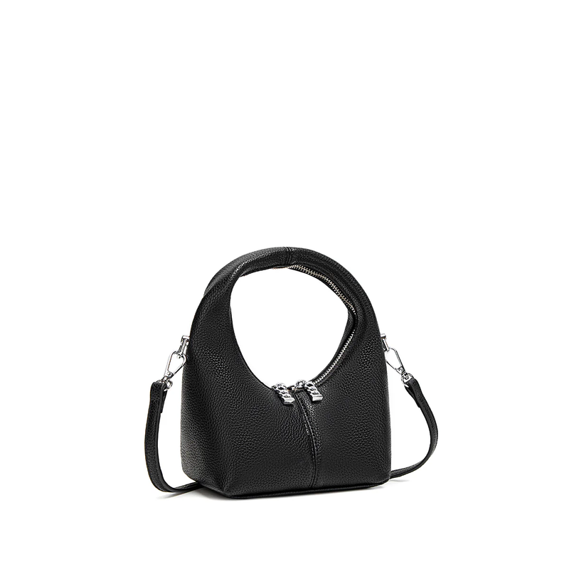 Circle Crossbody Bag in Black Pebbled
