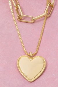 Gold Dipped Heart Pendant Chain Layered Necklace