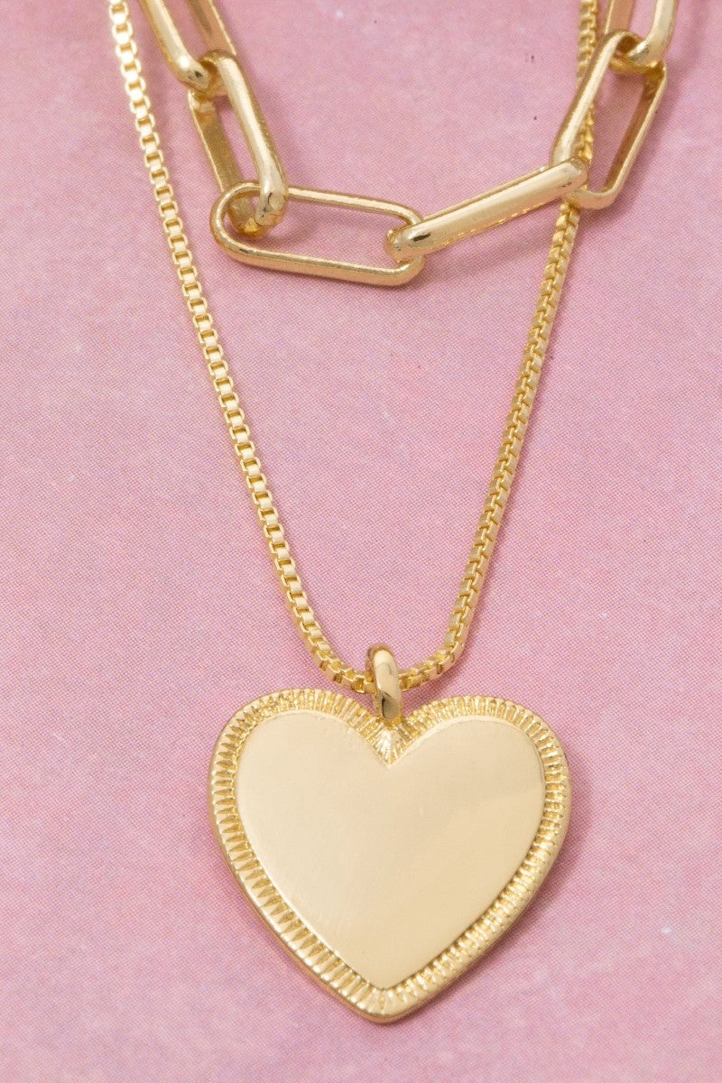 Gold Dipped Heart Pendant Chain Layered Necklace