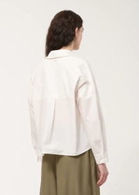 White Cropped Drawstring Blouse In Cotton Poplin