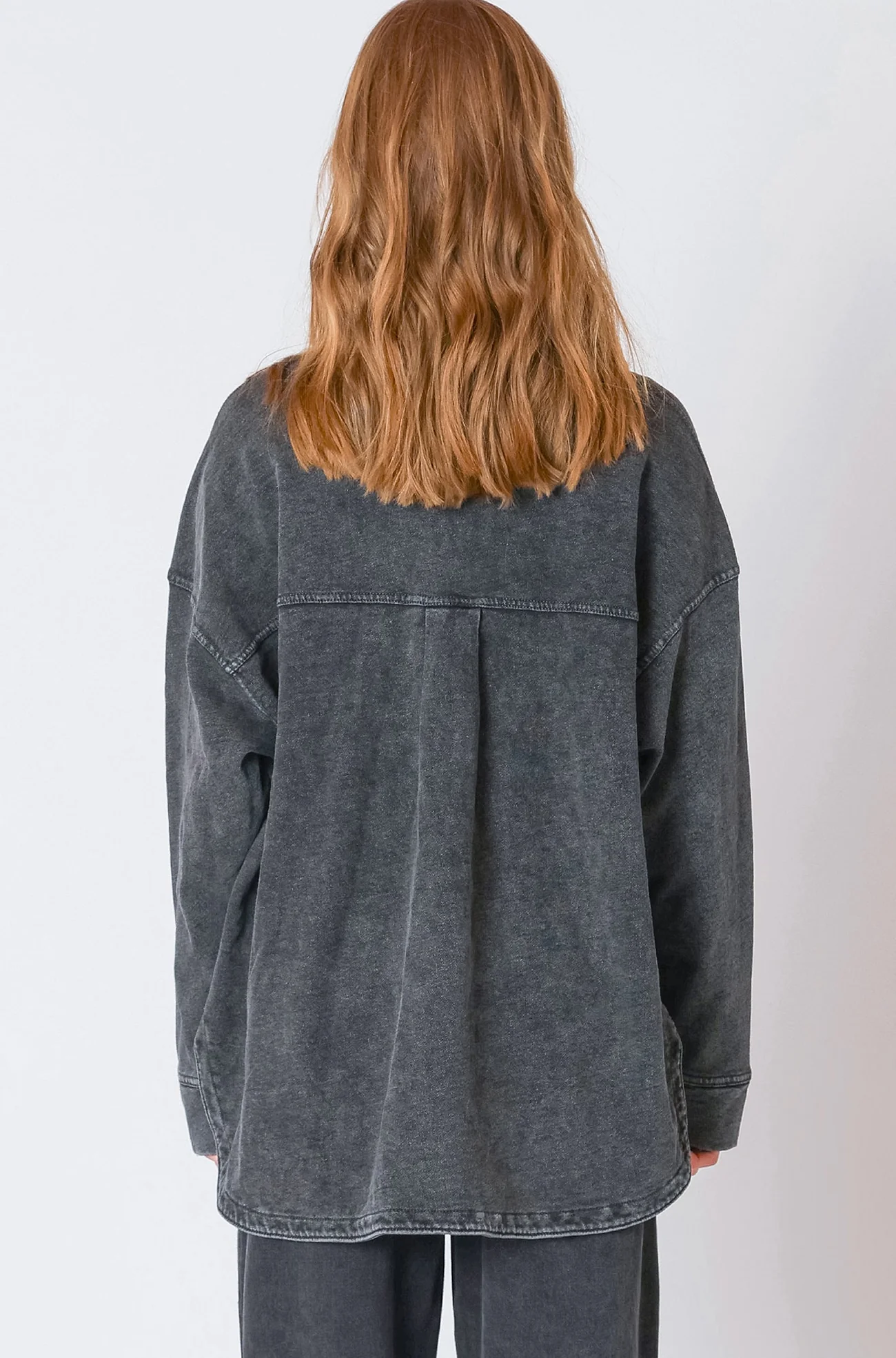 Knit Denim Shacket | Washed Black