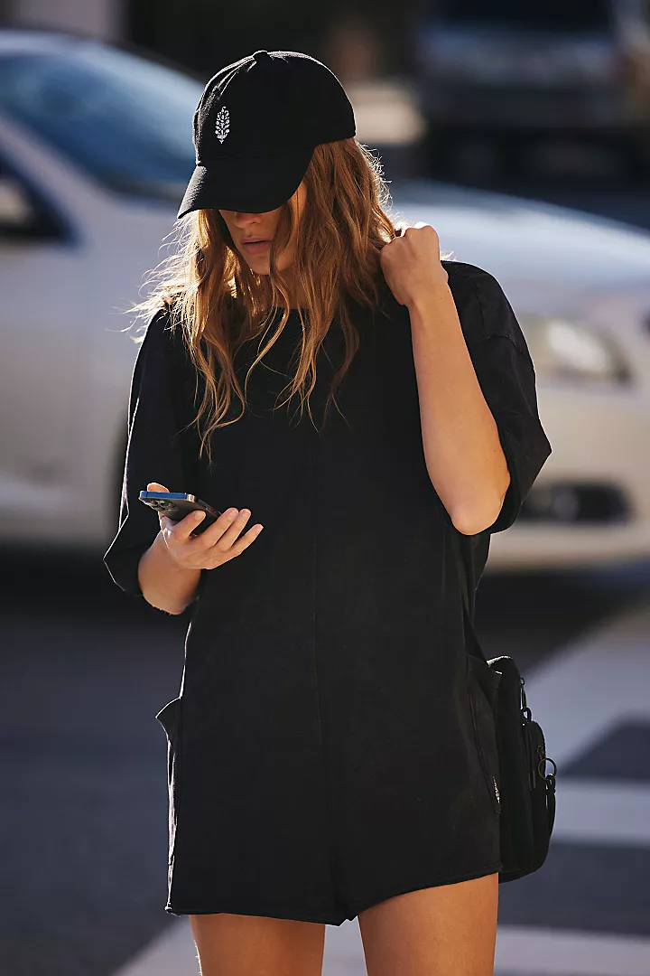 Hot Shot Tee Romper In Washed Black