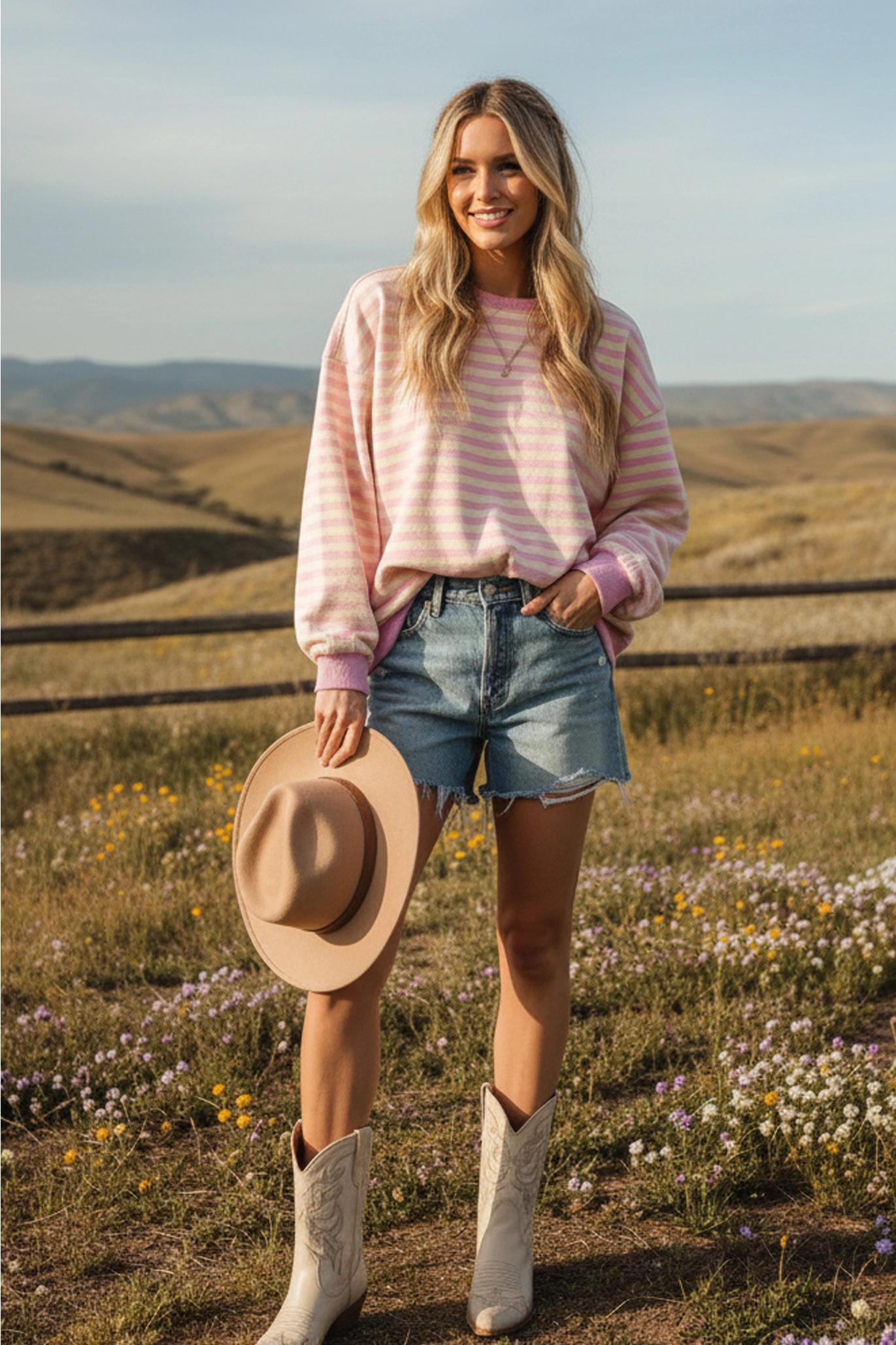 Multi Colour Striped Crew Neck | Pink & Cream