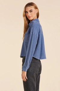 Stacy Button Front Short Shacket | Chambray