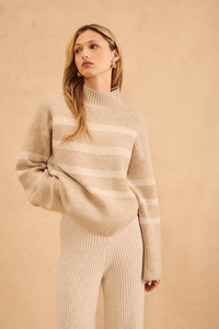 Everett Mock Neck Striped Sweater in Wheatberry