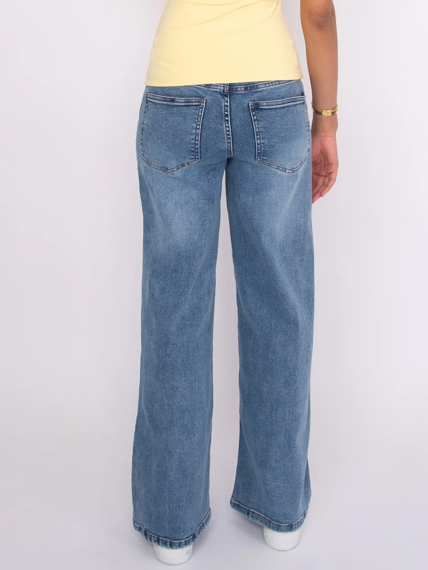 Brooklyn 5 Pocket Mid Rise Wide Leg Pants | Mid Blue