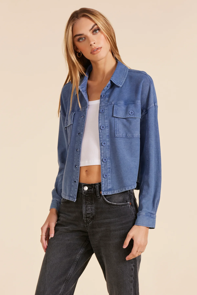 Stacy Button Front Short Shacket | Chambray