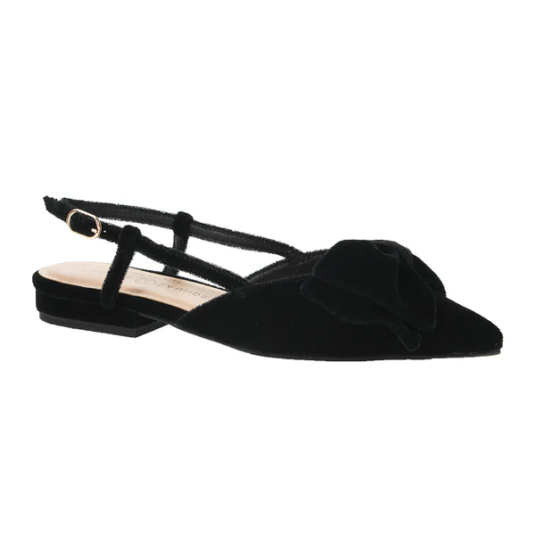 Harmony Bow Slingback Flat in Black Velvet