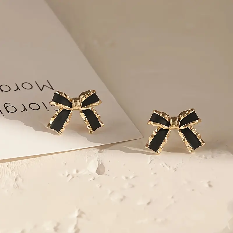 Black Bow Stud Earrings