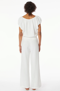 Smocked Waist Wide Leg Pant in White