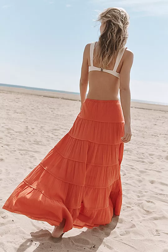 Burnt orange tiered outlet maxi skirt