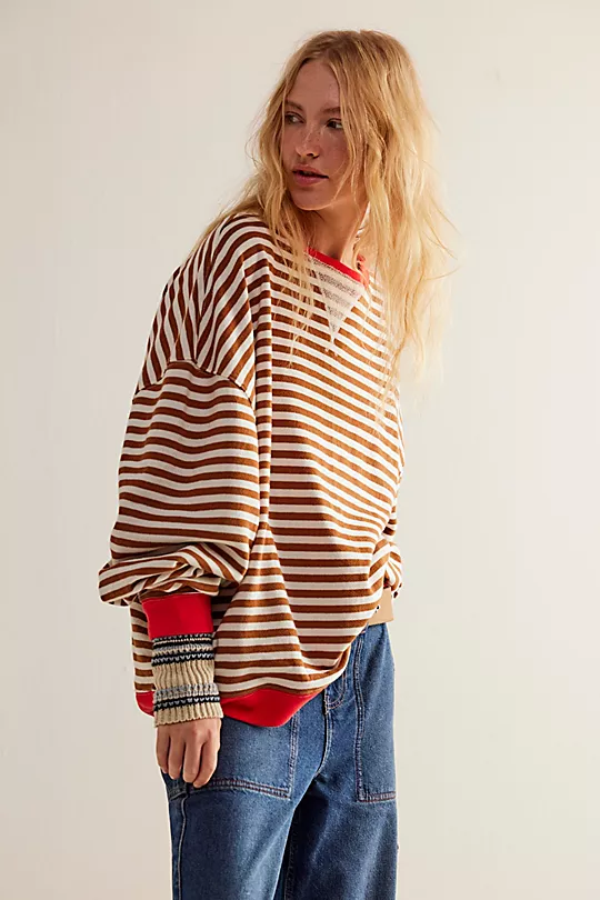 Classic Oversized Striped Crew | Coffee Combo