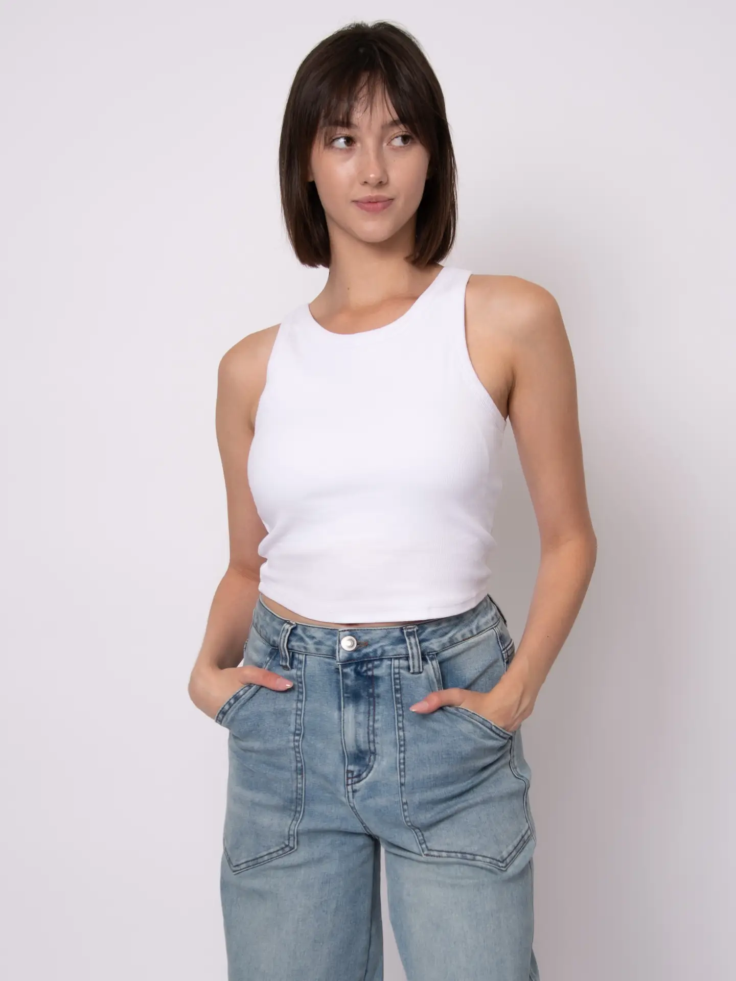 Ralyn Bra Basic Rib Tank in White