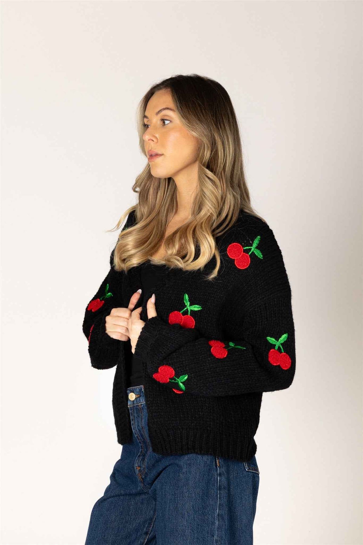 Lexi Hand Knit Cherries Cardigan