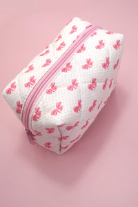 Quilted Bow Cosmetic Pouch Bag | Multiple Colours