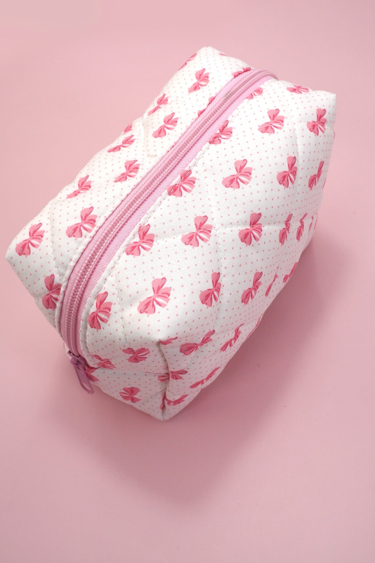 Quilted Bow Cosmetic Pouch Bag | Multiple Colours