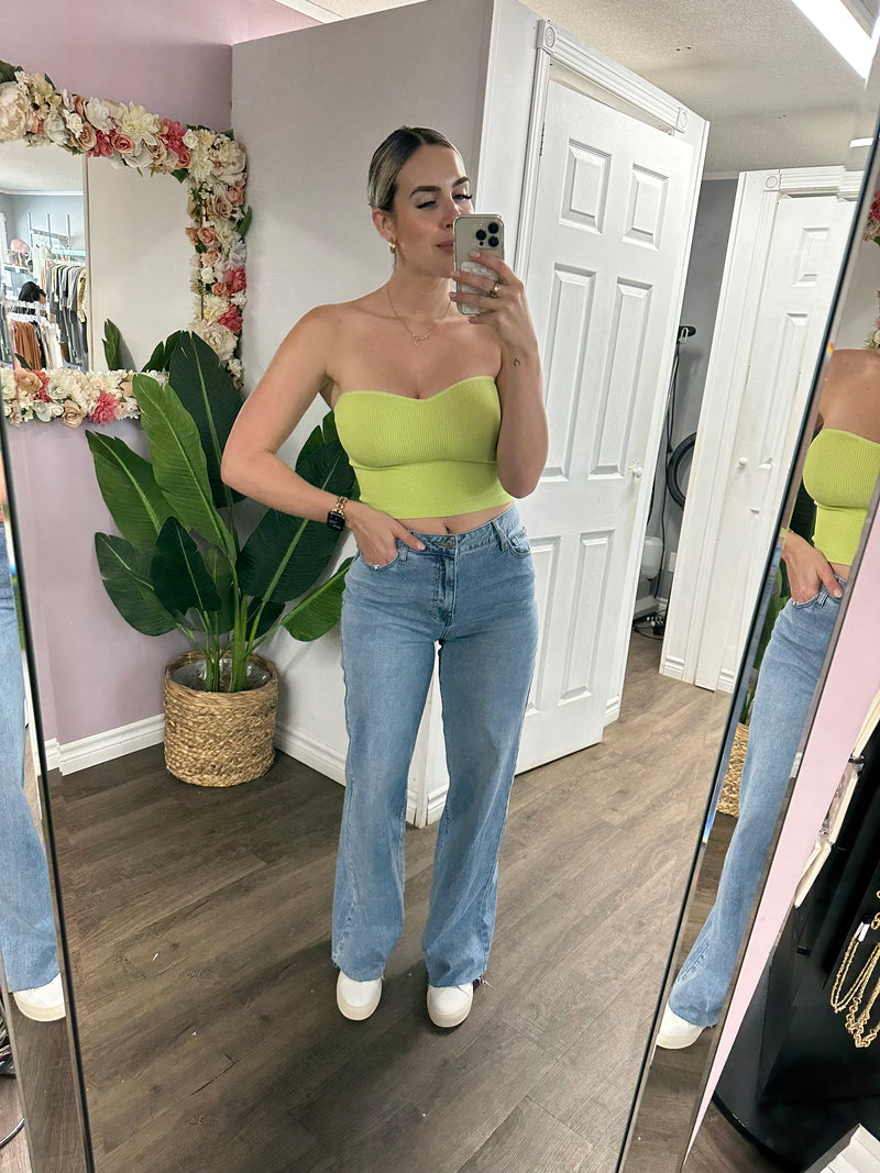 Gwen Rib Tube Top In Celery Green