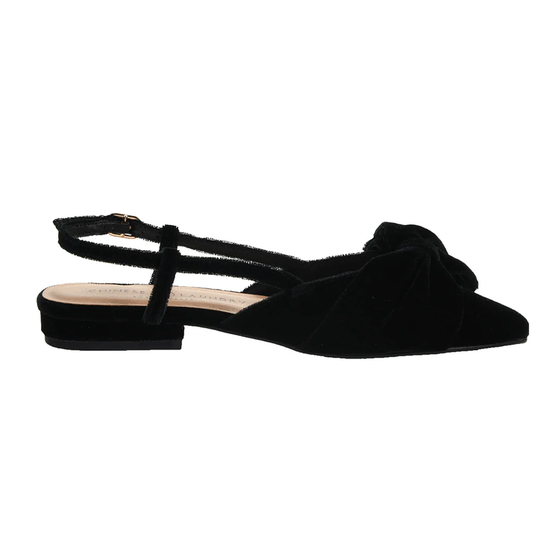 Harmony Bow Slingback Flat in Black Velvet