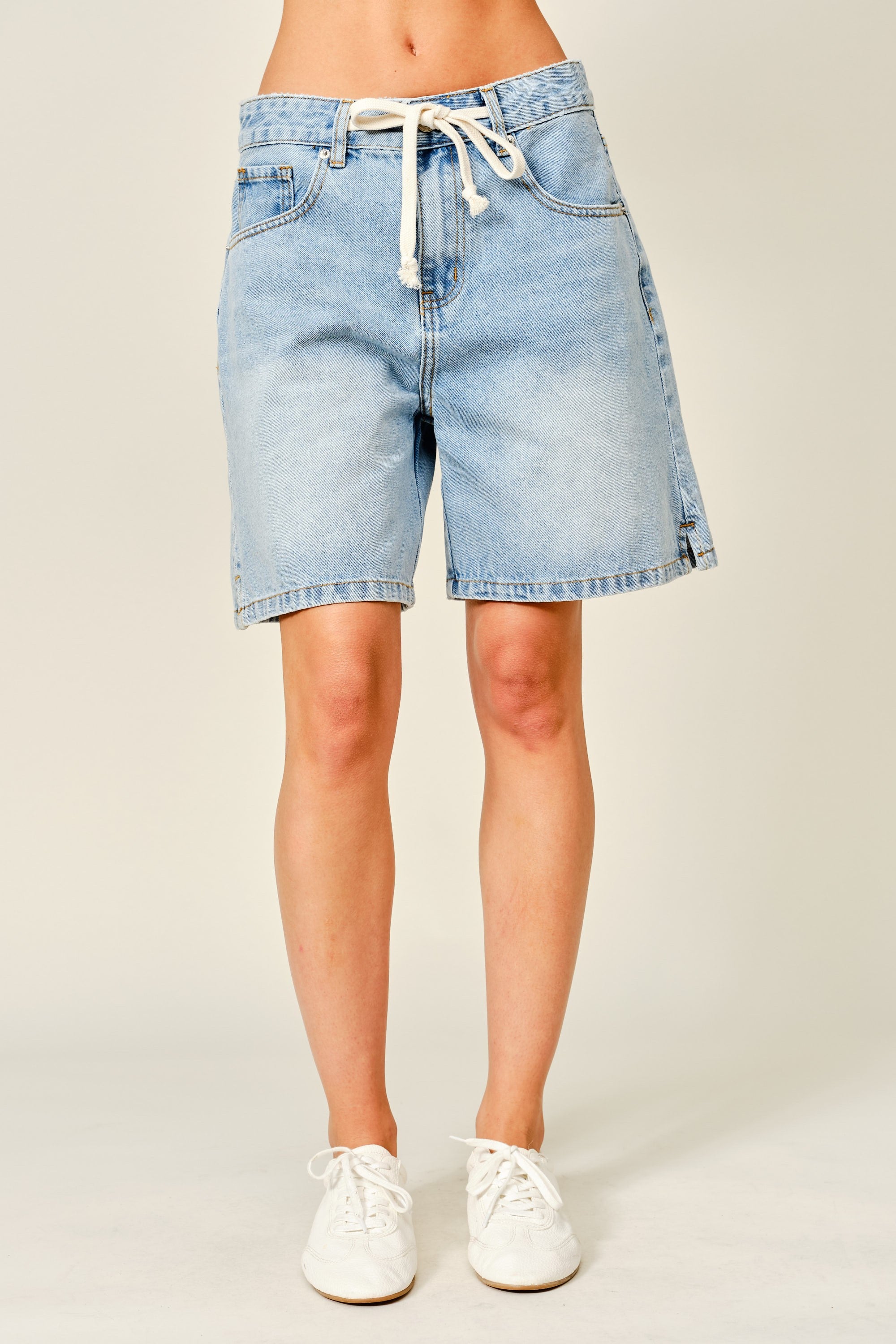 Straight Bermuda Denim Short With Drawstring