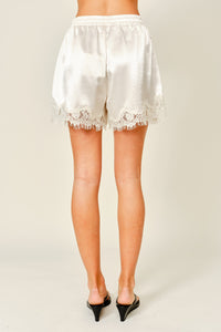 Satin Lace Short in Ivory