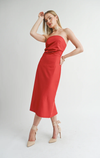 Take Action Pleated Midi Dress in Crimson