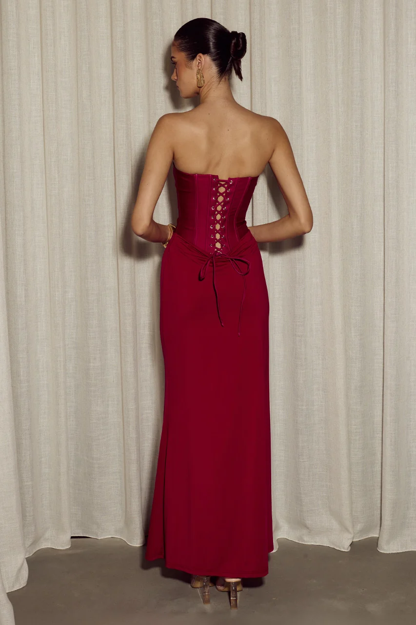 Taleah Strapless Corset Maxi | Cherry