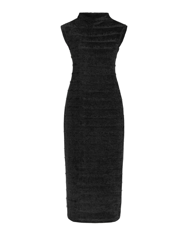Textured Knit Midi Dress in Black