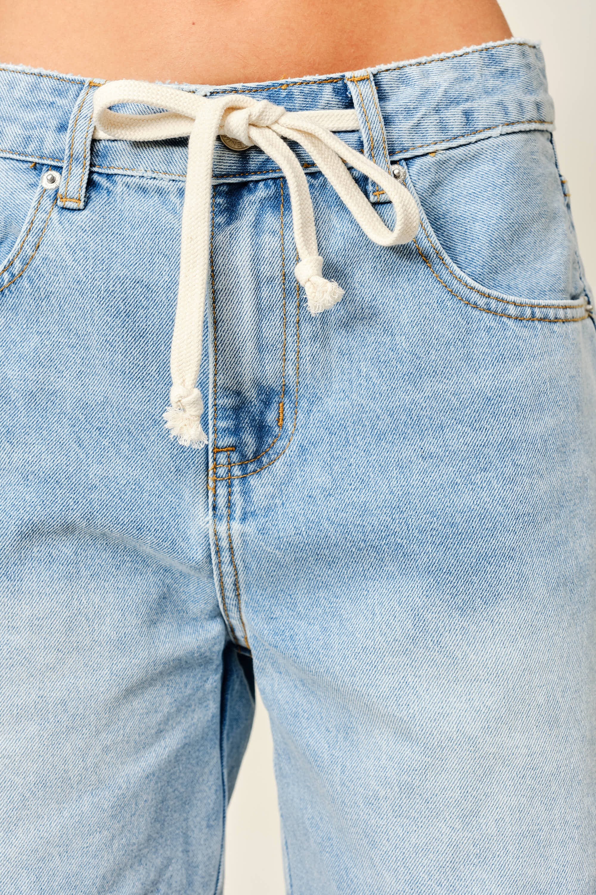 Straight Bermuda Denim Short With Drawstring