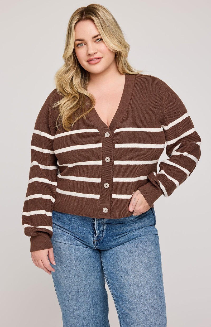 Eden Striped Cardi In Brunette Stripe