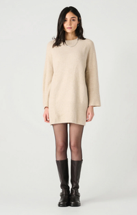 Crewneck Mini Sweater Dress in Light Oak