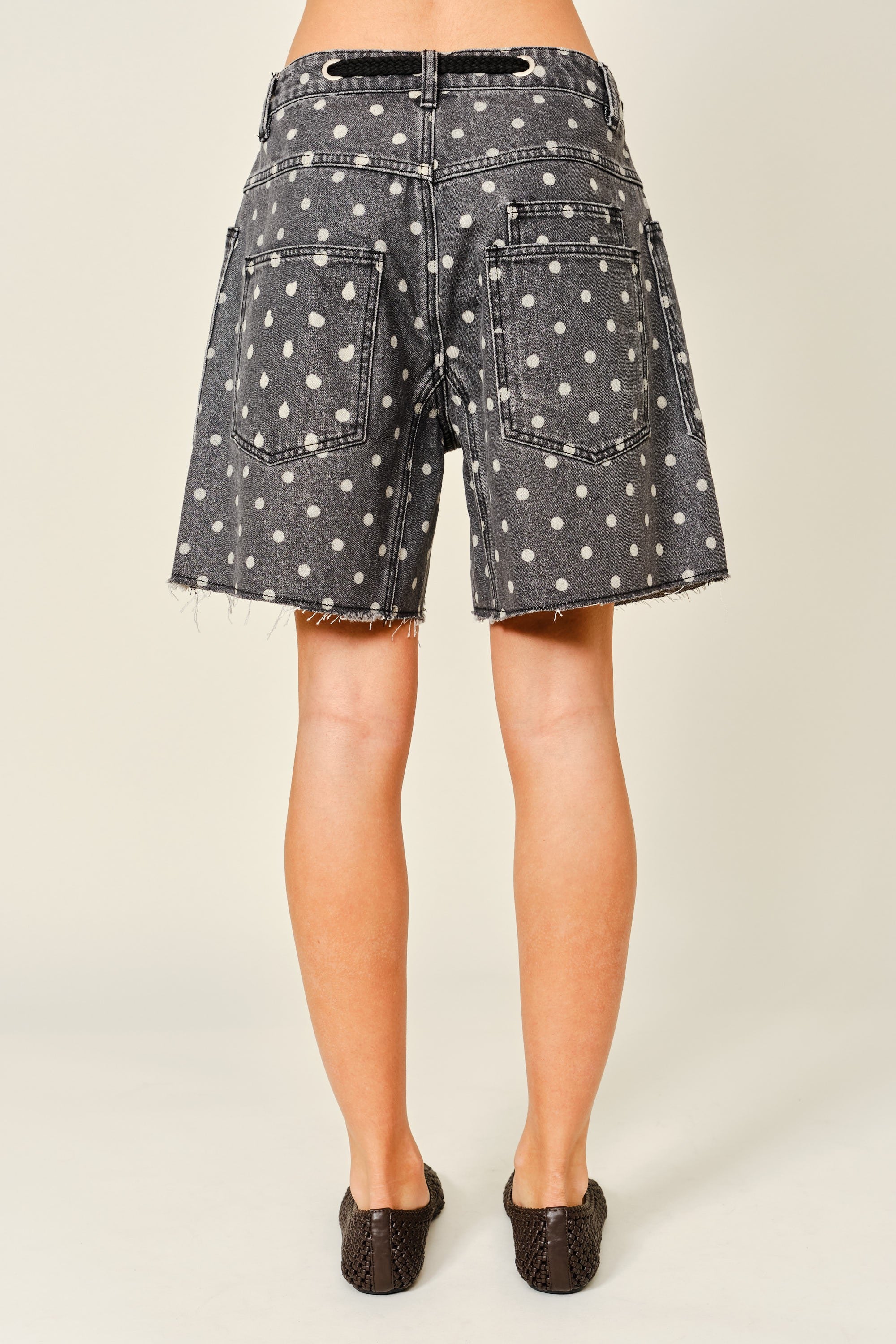 Cotton Polka Dot Barrel Shorts With Waist Belt