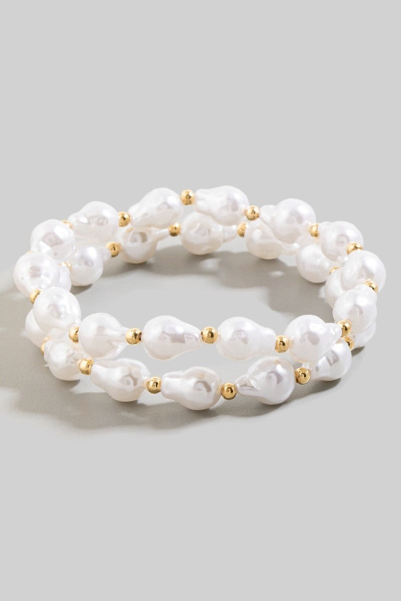 Irregular Pearl And Metallic Beaded Bracelet
