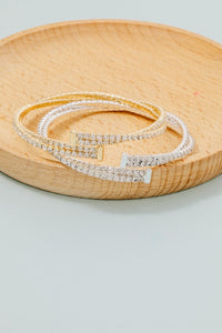 Double Row Cubic Zirconia Tennis Chain Cuff Bracelet