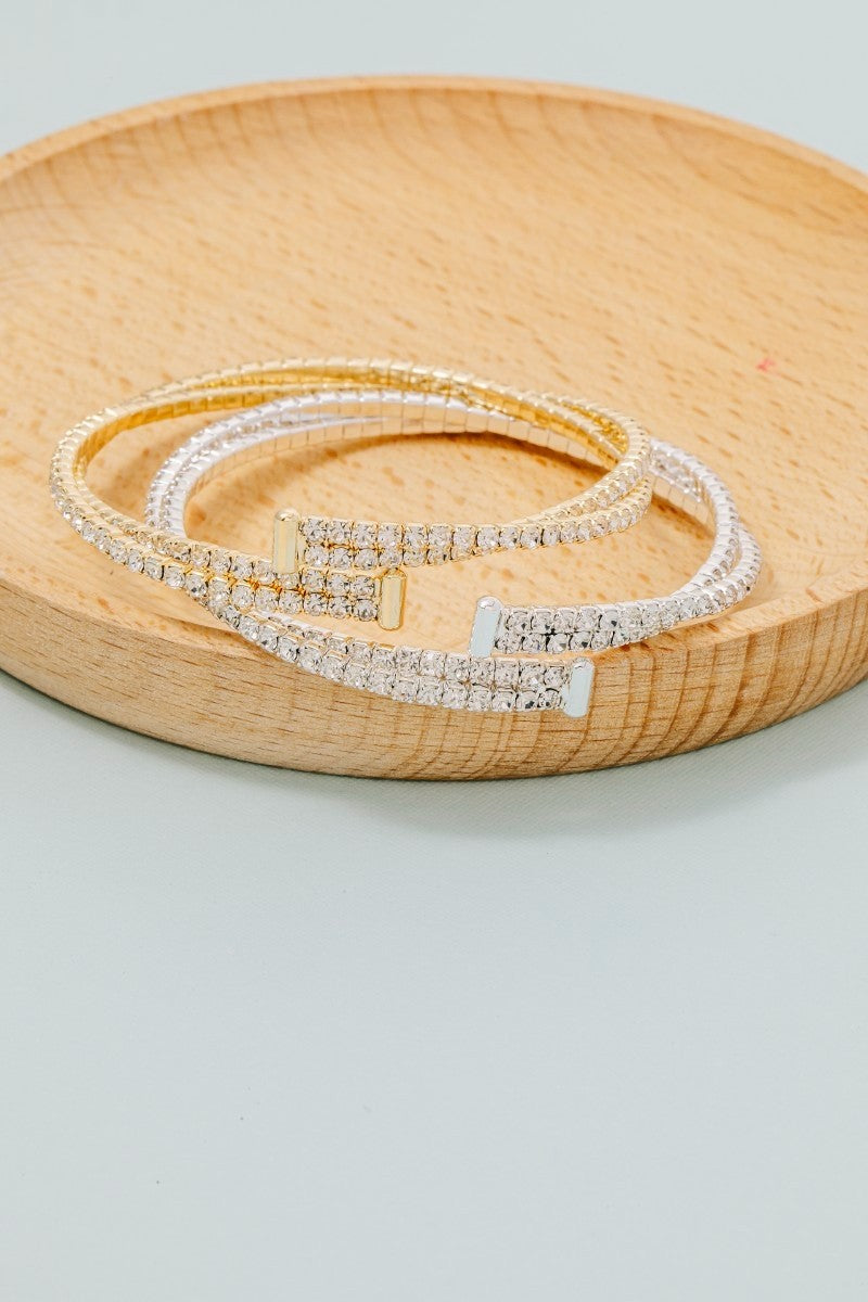Double Row Cubic Zirconia Tennis Chain Cuff Bracelet