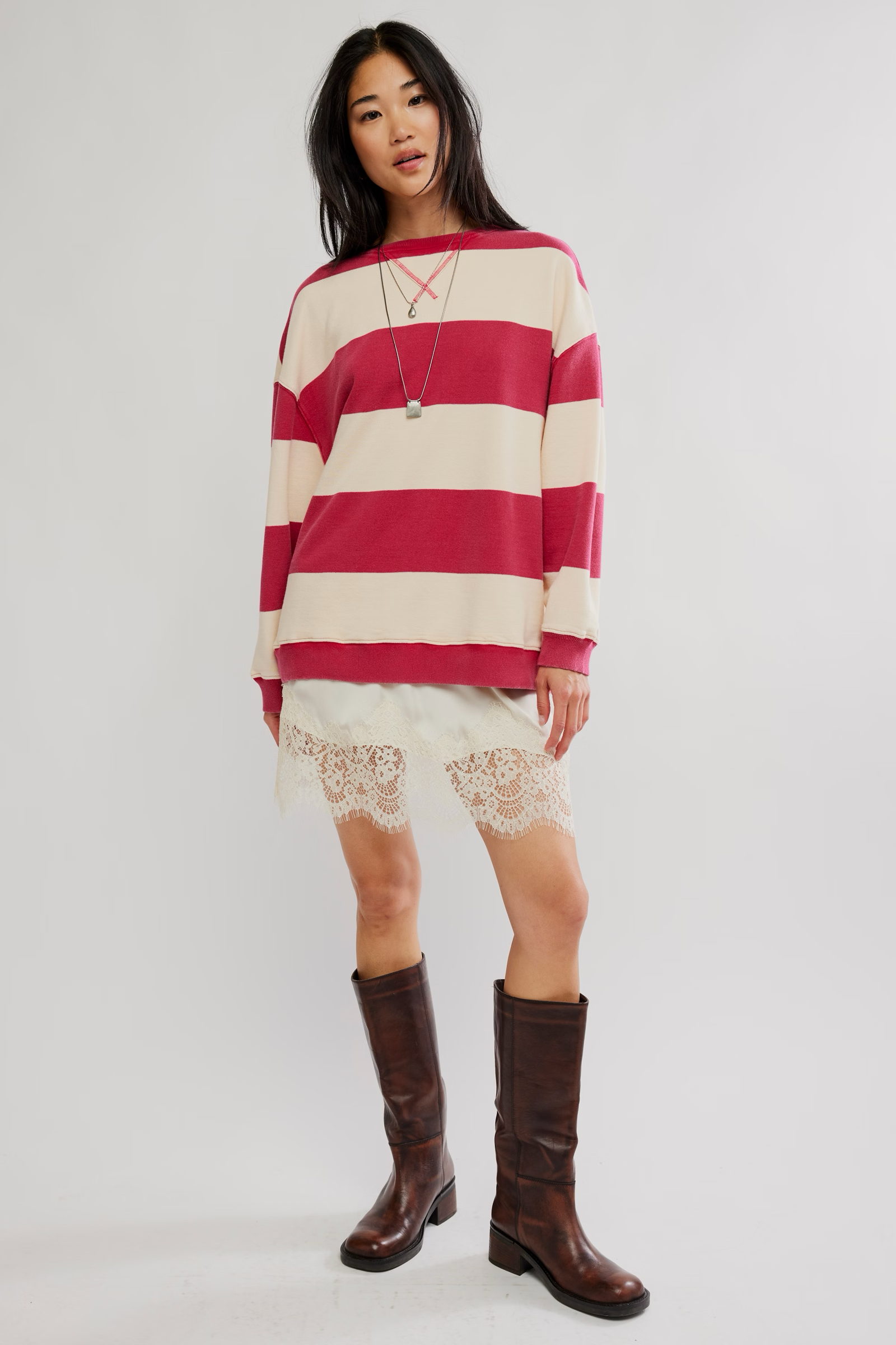 WTF Classic Striped Oversized Crewneck | Cherry Combo
