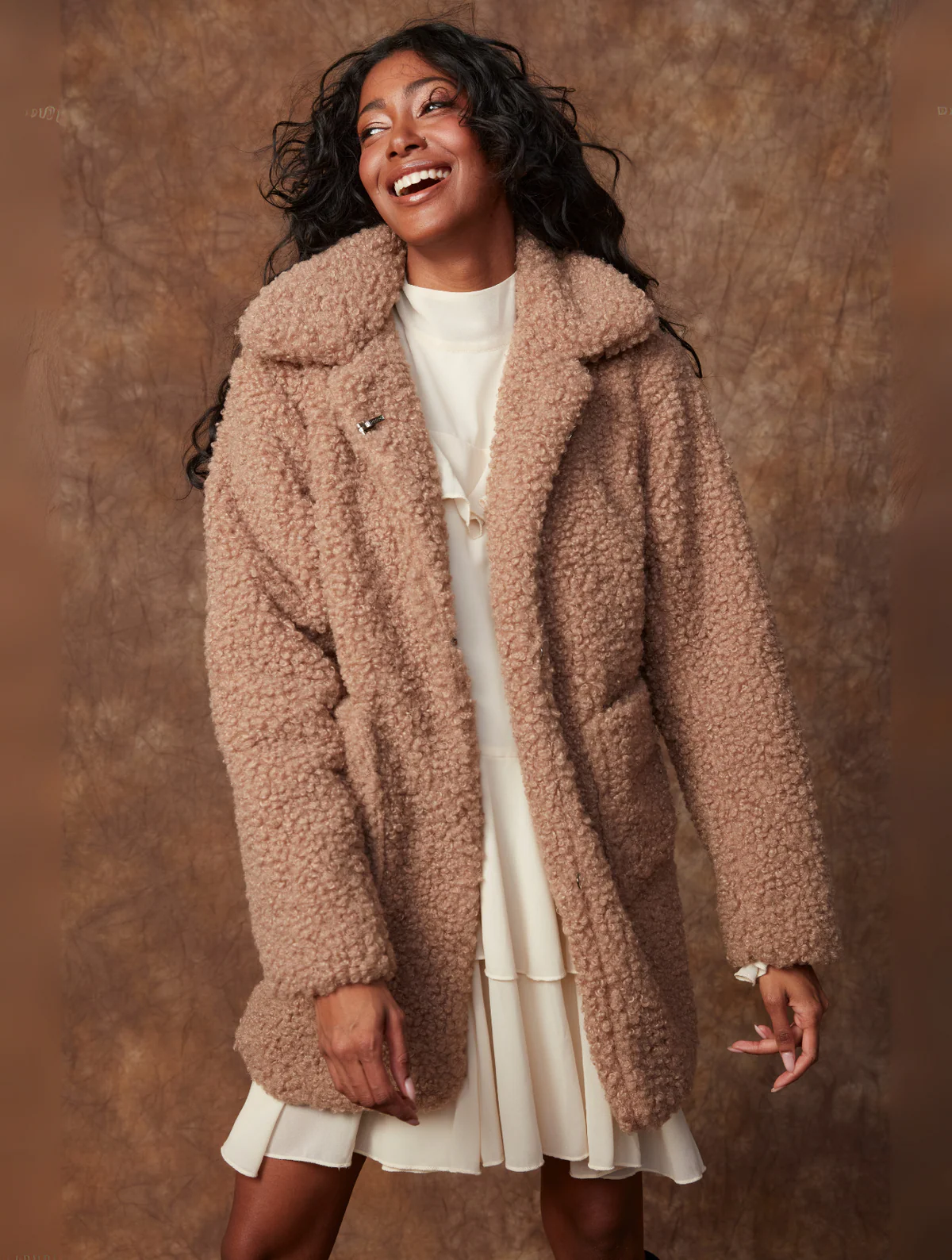 Poodle Sherpa Jacket in Taupe