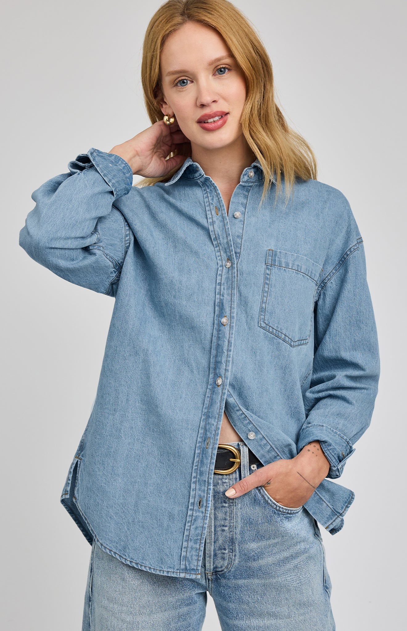 Whitney Denim Button Down Shirt | Light Wash
