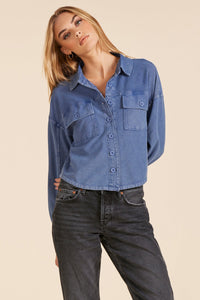 Stacy Button Front Short Shacket | Chambray