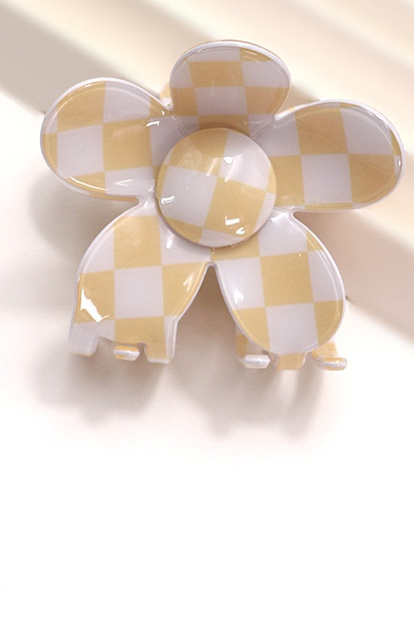 Jumbo Checker Flower Hair Clip