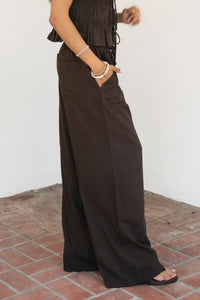 Solstice Linen Wide Leg Pant in Chocolate