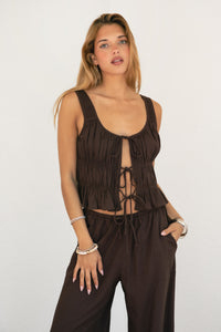 Solstice Ruched Tie Top in Chocolate