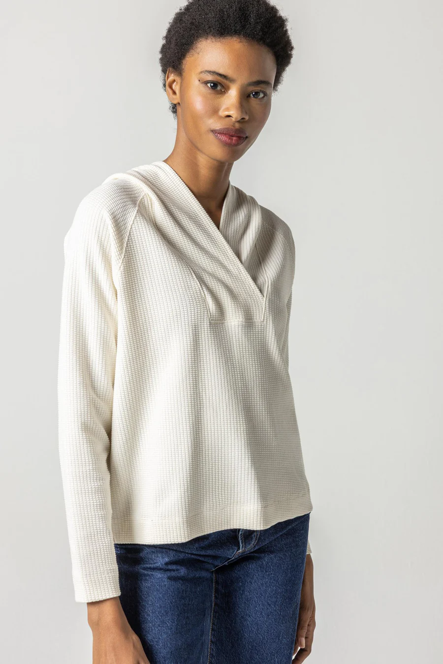 Shawl Collar Hoodie in Ivory