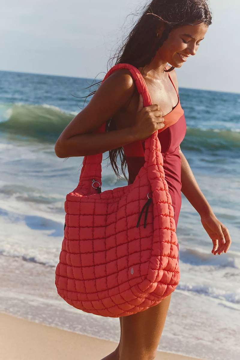 Quilted Carryall Bag in Coral