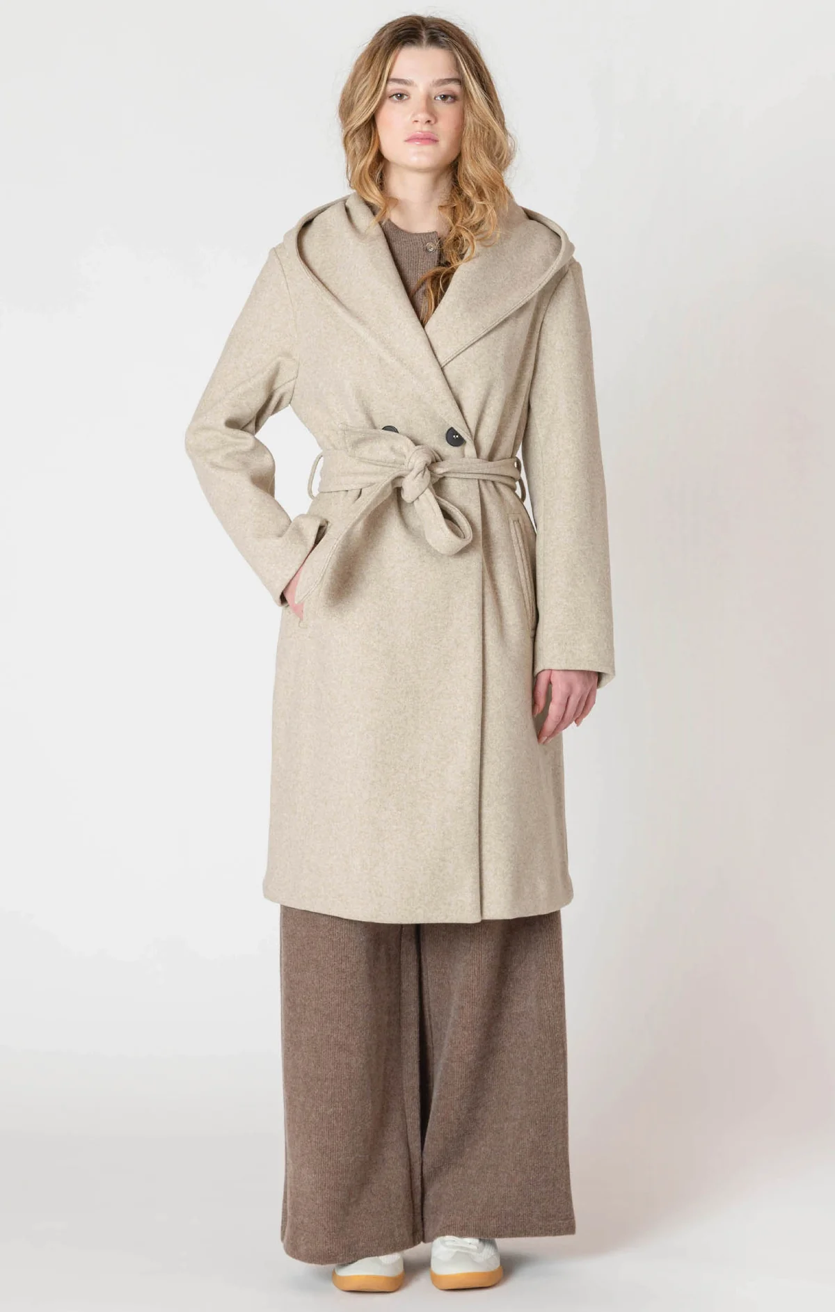 Belted Hooded Coat in Sand
