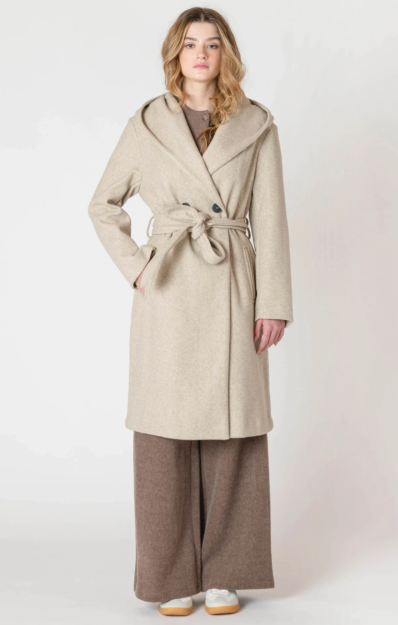 Belted Hooded Coat in Sand