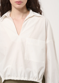 White Cropped Drawstring Blouse In Cotton Poplin
