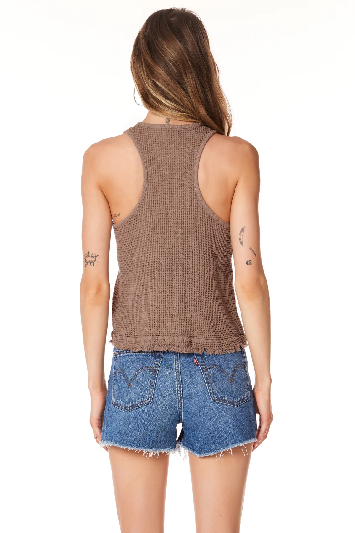 Scoop Neck Waffle Tank in Hazelnut