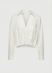 White Cropped Drawstring Blouse In Cotton Poplin